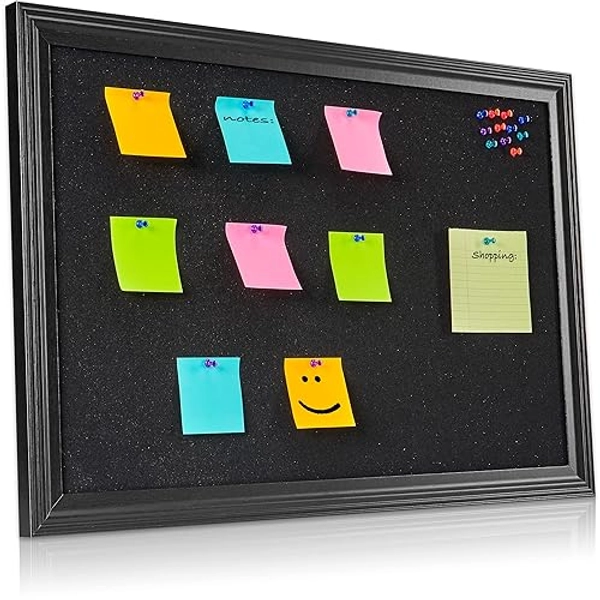 SKL Products Black Cork Board - 30" x 20" Large, Framed Bulletin Boards for School, Home, Kitchen & Office Walls, Pin Display