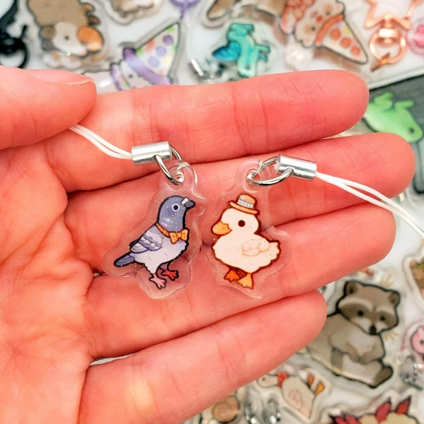 Mini Dapper Birds Acrylic Keychain Set | 1in Glitter Double-Sided Animal Phone Charms | Silly Animal Lover Gift for Best Friend