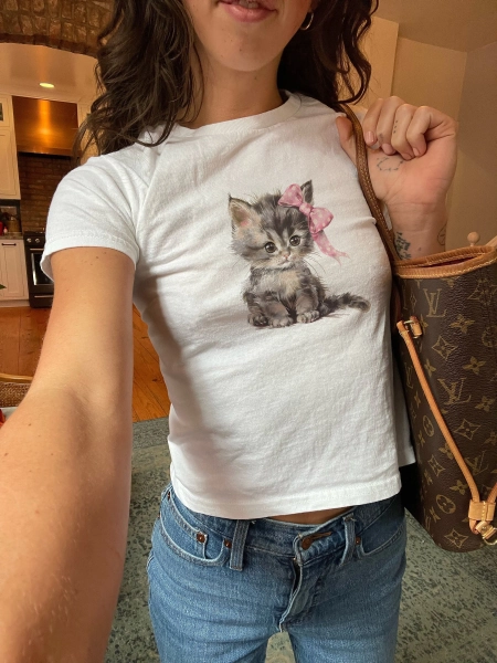 Coquette Kitty Baby Tee | Cute Cat Shirt | Y2K Baby Tee | Coquette Aesthetic Tee | Cute Baby Tee | Y2K Clothing | Cute Graphic Tee