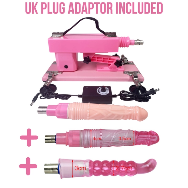 Automatic Sex Machine Gun Pink Portable Vibrator Attachments UK Plug