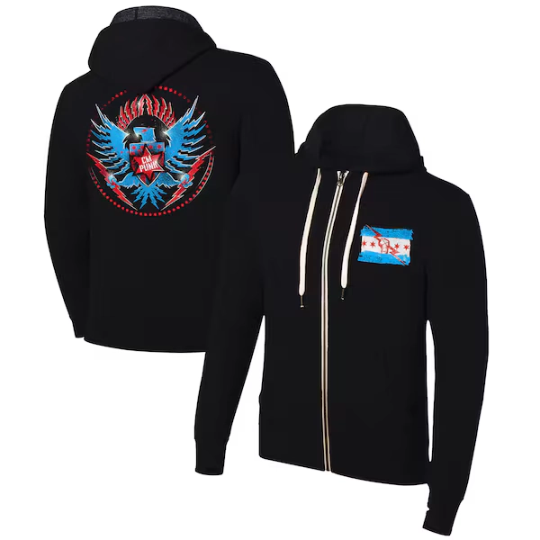 Men's Black CM Punk Official Seal Full-Zip Hoodie
