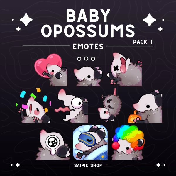 Opossum Emote Pack 1 | Baby Opossum Emotes for Twitch, Discord, Youtube, Streaming