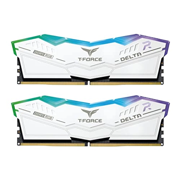 TEAMGROUP T-Force Delta RGB DDR5 Ram 32GB (2x16GB) 6000MHz PC5-48000 CL38 Intel XMP 3.0 & AMD Expo Compatible Desktop Memory Module Ram White FF4D532G6000HC38ADC01