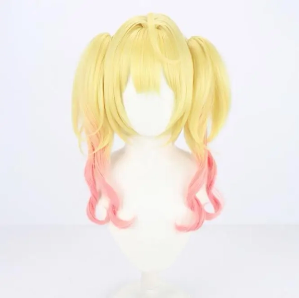 Sara Hoshikawa Cosplay Wig 45cm Long Curly Ponytails Blonde Pink Synthetic Hair Youtuber Girls Role Play - AliExpress