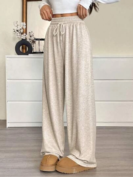 SHEIN EZwear Women's Solid Color Drawstring Casual Pants, Minimalist & Fashionable For Daily Wear