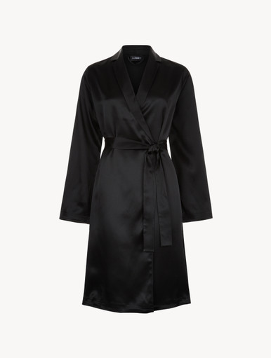 Black silk short robe