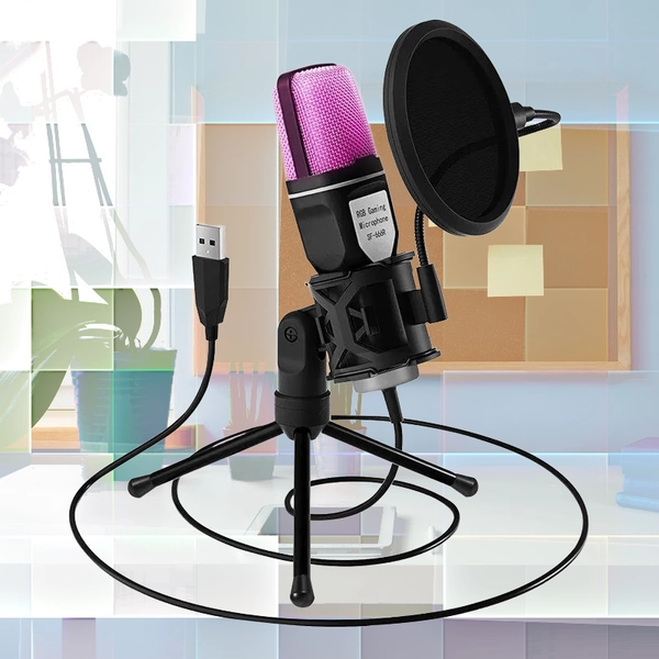 Black USB Microphone RGB for Streaming Laptop, Desktop PC