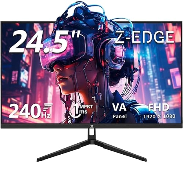 24.5" Gaming Monitor 240Hz, Z-Edge UG25F FHD 1920x1080 Computer Monitor, 1ms Frameless LED, AMD Freesync Premium Display Port x1 HDMI x2, HDR, Contrast Ratio 5000:1