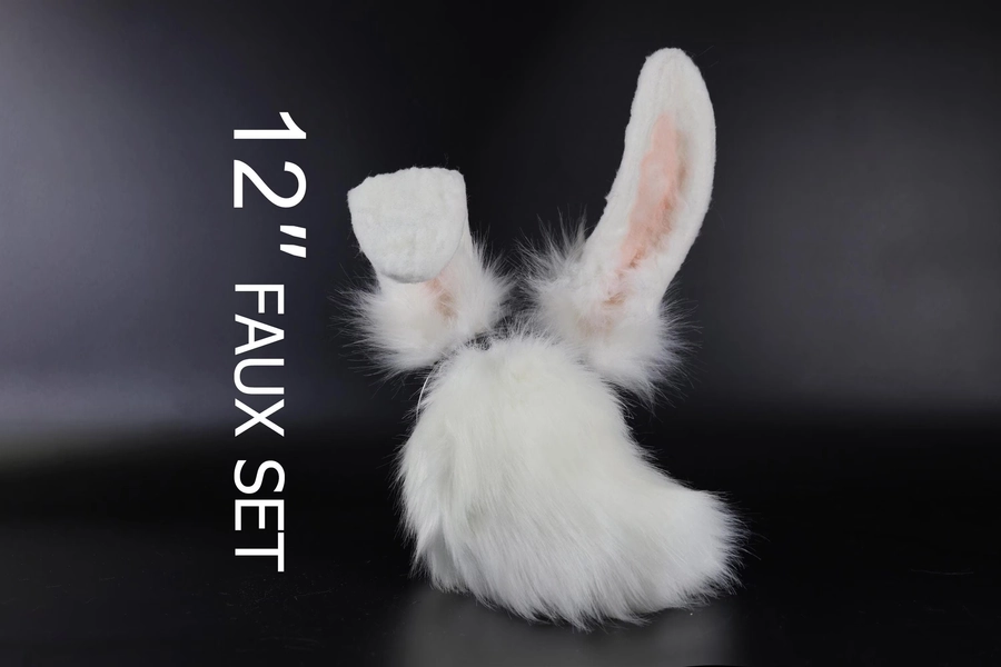 Faux fur white bunny ears and tail bendable rabbit ear and tail kenomimi rabbit anime cosplay bunny kemonomimi rabbit therian bunny furry