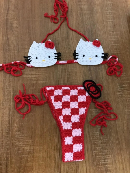 Meow Magic: Hello Kitty Crochet Bikini Set - Multicolor