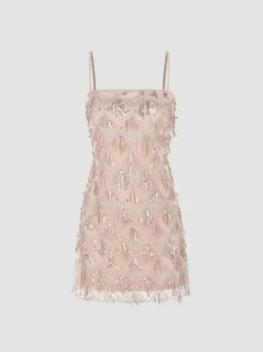 Sequins Square Neck Geometric Tassel Mini Dress