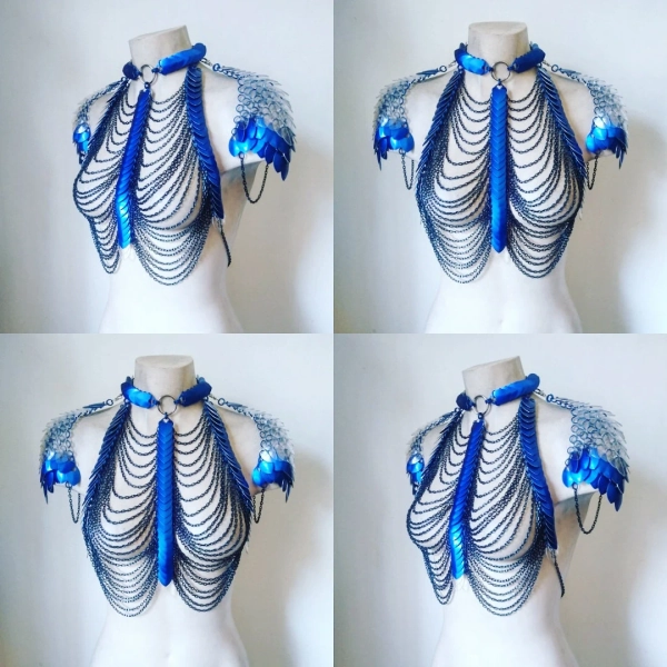 Scalemail blue Chains Harness With detachable Shoulder Armour