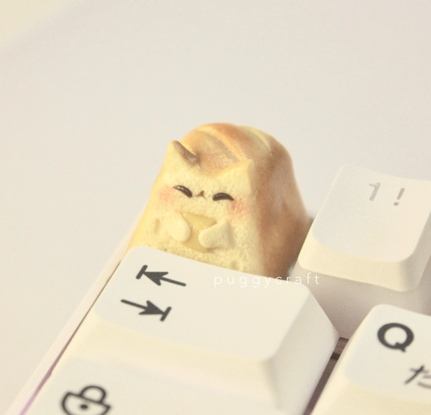 Loaf Bread Kitty with Bread Charm - Handmade Artisan Keycap