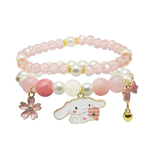 Crystal Bead Bracelet for Women, Cinnamoroll Matching Beaded Bracelets for Best Friend - big-pink
