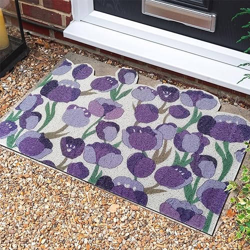 YRXRUS Tulips Flower Indoor Outdoor Mat, Christmas Winter Decor, Purple Indoor Mat, 32x20 inch, Non-Slip Absorbent Resist Dirt Entrance Door Mat, Washable Entry Doormats for Entryway - 20 x 32 inch - Purple Tulips