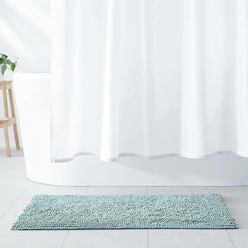 Amazon Basics Non-Slip Microfiber Shag Bathroom Rug Mat, 21" x 34", Lake Blue - Lavender