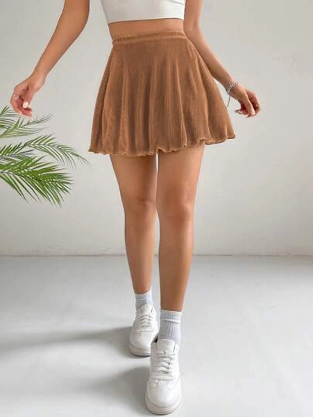 SHEIN EZwear Solid Pleated Hem Skirt