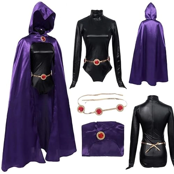 Lkmieos Raven Cosplay Costume Raven Purple Top Skirt Suit Full Set Dress with Socks