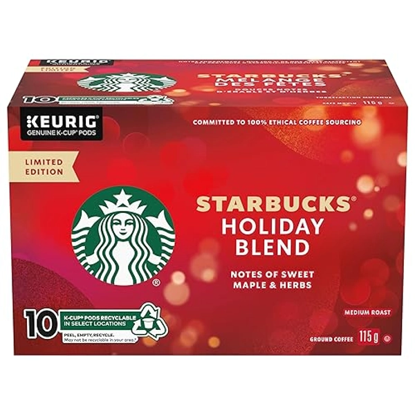 STARBUCKS K-Cup Roast Ground Coffee Holiday Blend, Carton, 115 g
