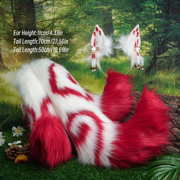 Artificial Fur - Nine-tailed fox Plush fursuit Ears and Tail - Cosplay  Customized -Fox ear and tail -leopard ear and tail-Christmas present