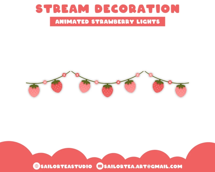Strawberry Lights Animated Stream Decoration P2U Overlay Pack Twitch Youtube Fairy String Cottagecore Farm Fruit Spring Stardew Valley - Etsy