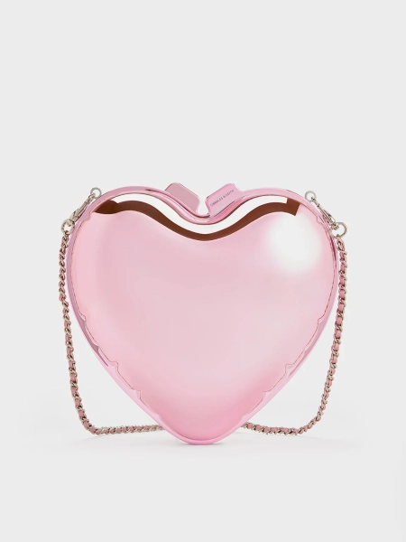 Pink Metallic Heart Crossbody Bag | CHARLES & KEITH