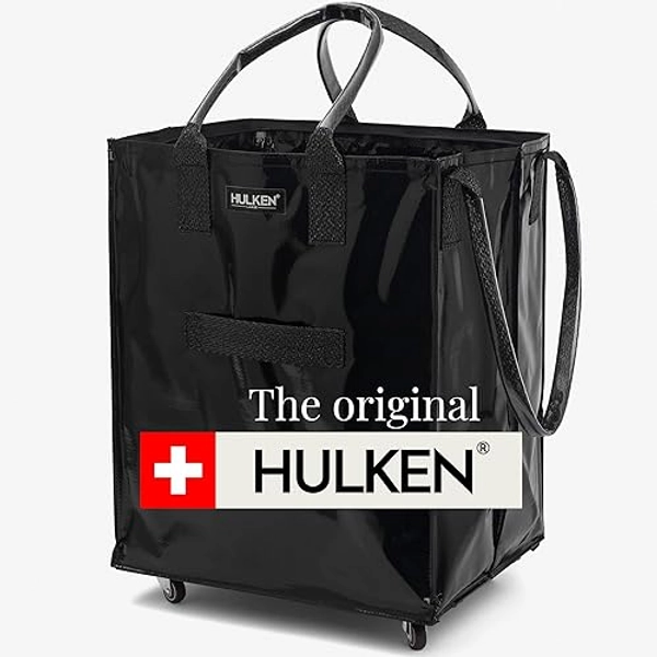 HULKEN - (Large, Black) Reusable Rolling Tote & Rolling Shopping Bag with Wheels - Wheeled Tote - 66 lb Limit