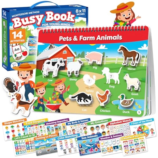 Montessori Busy Book for Toddlers Ages 3 and Up - Preschool Learning Activities Homeschool Montessori Toys for 3 Year Old - Kids for 3 Year Old Boys - 4 Year Old Girl Birthday Gifts