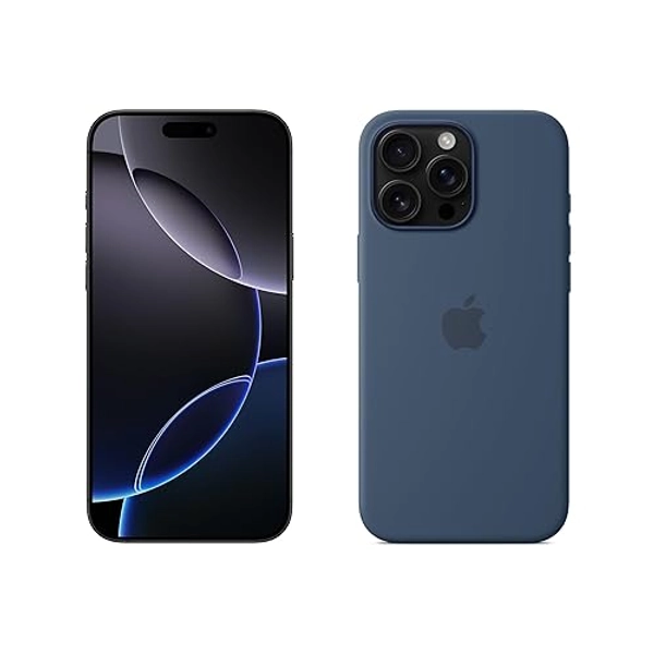 Apple iPhone 16 Pro Max (512 Go) - Titane Noir + Coque en Silicone avec MagSafe - Denim