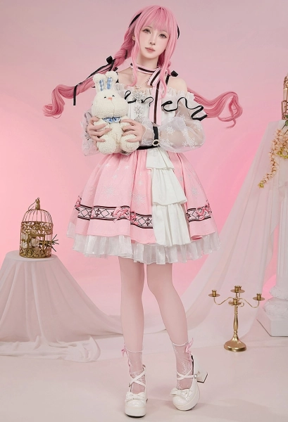Premium Edition Infinity Nikki Nikki Cosplay Costume Pink White Dress with Belt Socks