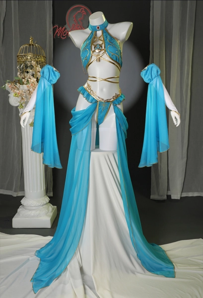 Princess Zelda Derivative Sexy Lingerie Set Halter Top and Panty with Thigh-High Socks and Gauze Skirt Cosplay Costume