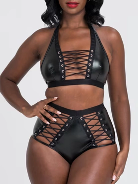 Lovehoney Fierce Leather-Look Lace-Up Bra Set 	