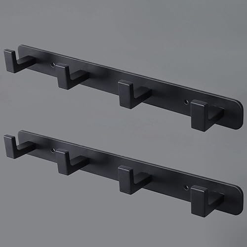 Vanloory Coat Rack, Heavy Duty Stainless Steel 4 Tri Coat Hook Hanger, Wall Mounted Wall Hook, Rustic Clothes Hook/Key Hook Rail for Bathroom Kitchen Entryway(2 Pack, 4 Hook Black) - Black - 4 HOOK 2 PCS