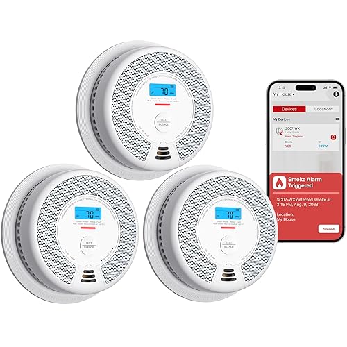 X-Sense Smart Smoke Detector Carbon Monoxide Detector Combo with Replaceable Battery, Wi-Fi Smoke and Carbon Monoxide Detector with Real-Time App Notifications, SC07-WX, 3-Pack - Wi-Fi Connected Model - 3-Pack