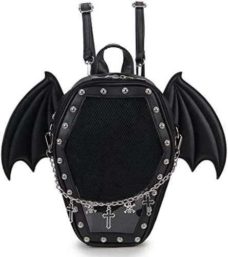 ENJOININ Gothic Coffin Shape Fashion Purses and Handbags for Women Halloween Shoulder Bag Backpack - Black Wings