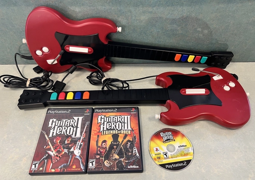 LOT OF 2 PS2 Guitar Hero Red Octane SG Gibson Guitars BUNDLE 3 Games