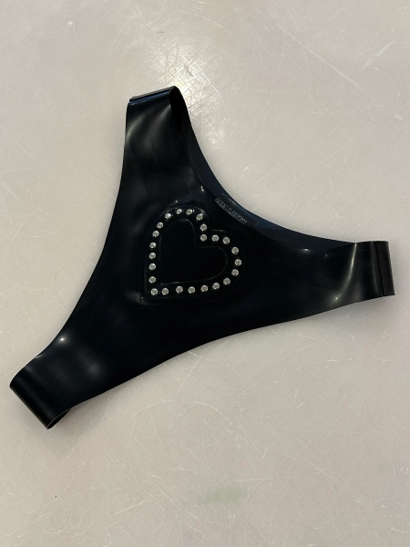 Latex Rubber High Leg Heart Studded Thong