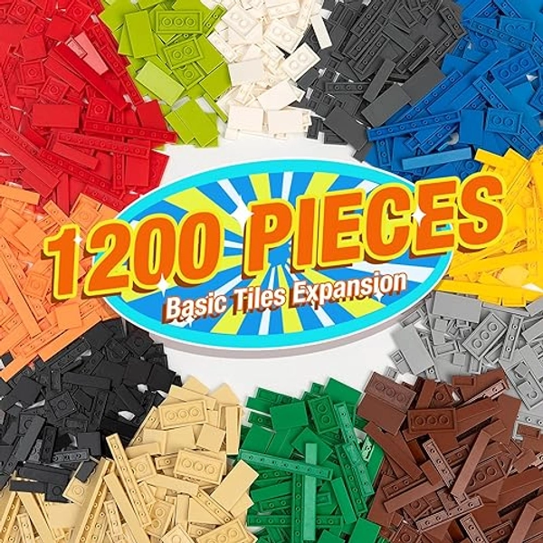 MANNIDOO 1200 Pieces Flat Pieces, 9 Sizes Classic Moc Parts and Pieces Tiles Expansion Set - Compatible with Lego and All Major Brands, Building Bricks Bulks for Smooth Surface, 12 Colors