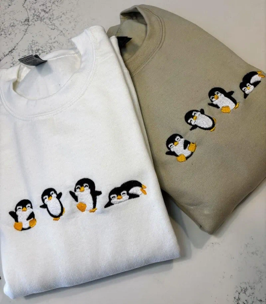 Embroidered Penguin Sweatshirt, Winter Sweater, Vintage Crewneck, Cute Animal, Cartoon Animal Shirt, Gift for Her and Him, Christmas Sweater