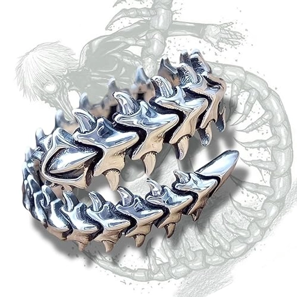 Tokyo Ghoul Kaneki Ken Ring – Adjustable Scolopendra Anime Jewelry for Men & Women, Cosplay Gothic Punk Silver Ring, Gift for Fans