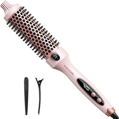 Wavytalk Thermal Brush, 1.5 inch Heated Round Brush for Blowout Look, Dual Voltage, Pink, Sakura, Tourmaline Ceramic, Negative Ion Technology, 5 Temperature Settings - Sakura Pink