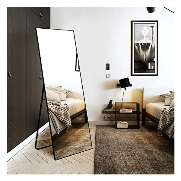 
                            TinyTimes 65"×22" Full Length Mirror, Floor Mirror with Stand, Full Body Tall Mirror, Leaning, Freestanding or Wall-Mounted, Brushed Thin Frame, for Bedroom, Living Room, Dressing Room Decor - Black
                        