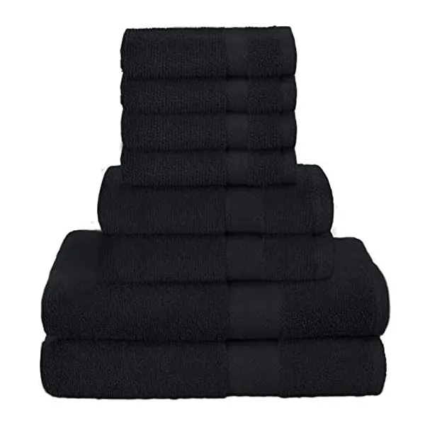 
                            GLAMBURG Ultra Soft 8-Piece Towel Set - 100% Pure Ringspun Cotton, Contains 2 Oversized Bath Towels 27x54, 2 Hand Towels 16x28, 4 Wash Cloths 13x13 - Ideal for Everyday use, Hotel & Spa - Black
                        