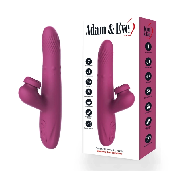 Rose Gold Revolving Spinning Dual Simulating Rabbit - Vibrators | Adam & Eve