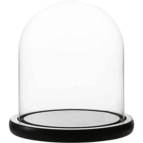 WHOLE HOUSEWARES | Decorative Clear Glass Dome | Cloche Glass Dome for DIY Snow Globes | Tabletop Centerpiece | Cloche Bell Jar Display Case | Black MDF Base, 5.7" D X 6.5" H - 5.9" Tall
