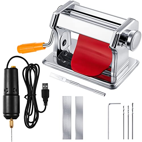 Polymer Clay Roller Machine Set Include Polymer Clay Press Machine USB Electric Mini Portable Handheld Drill with 3 Pcs Drill Bits, 1 Wrench, 1 Hobby Knife, 2 Polymer Clay Blade for Craft Projects DIY