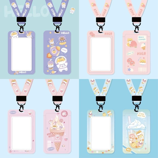 Cute Lanyard with ID Holder Kawaii Lanyard Keychain Cute Phone Strap Necklace - Pink Shiba Boba