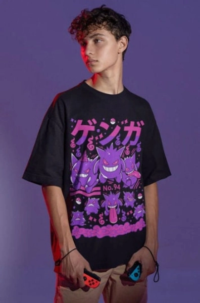 Gengar TShirt 💜 Ghastly T-Shirt, Ghost Type element Silhouette, Video Game T-Shirt, Japanese Anime