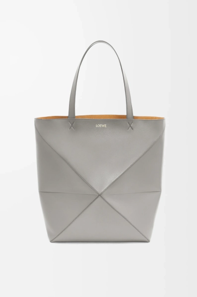 XL Puzzle Fold tote in shiny calfskin