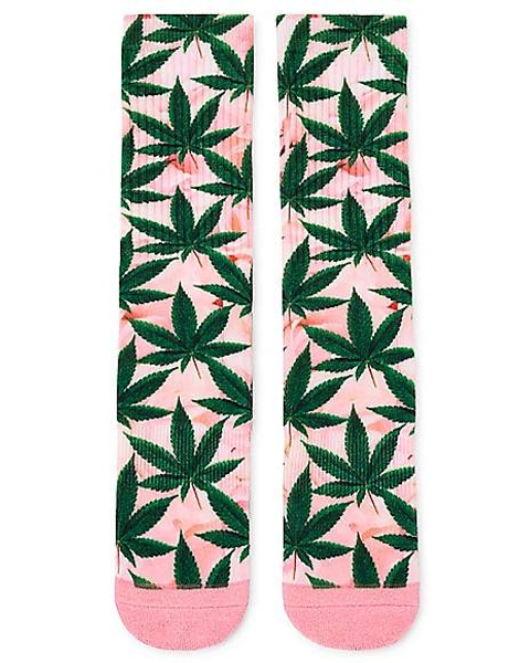 Pink and Green Weed Leaf Crew Socks